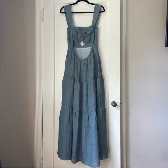 NWT Rumer (Anthropologie) 100% Linen Mia Maxi Dress Liberty Blue/Green Sm ($349) - Picture 6 of 13